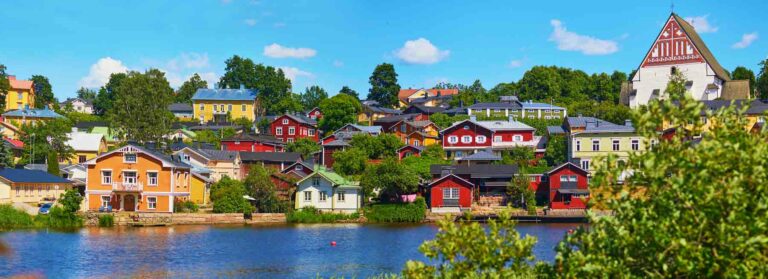 Panorma of historical town of Porvoo in Finland stock photo