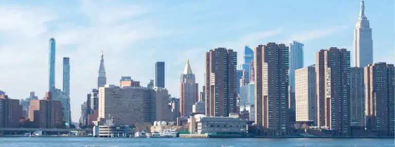 Kips Bay in New York with city skyline in the background