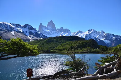 Landscape with mountain range and lake in Argentina