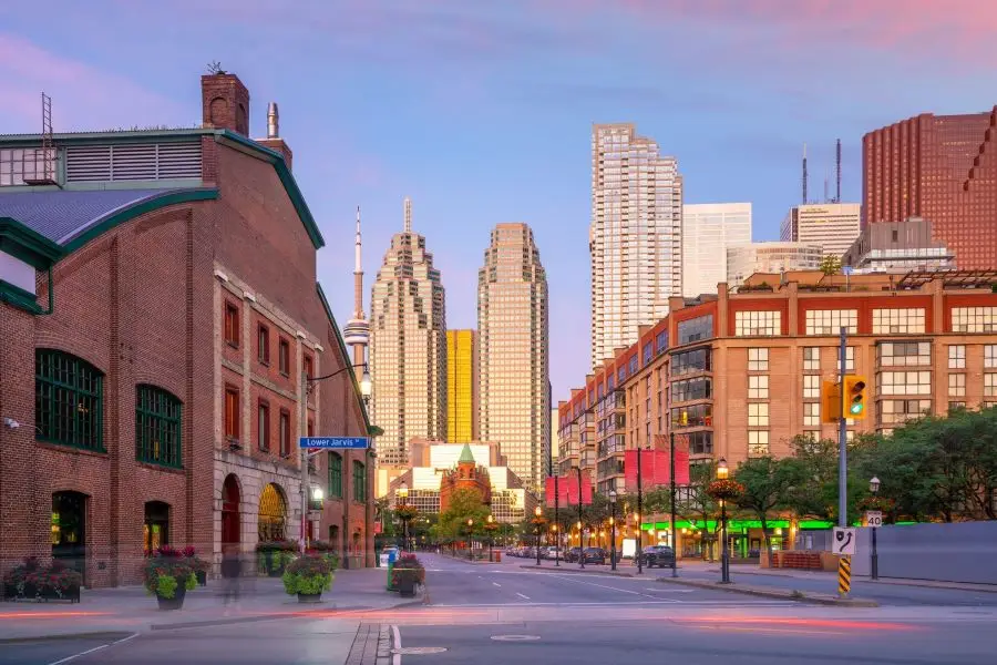 Downtown toronto city skyline at twilight in ontario, canada