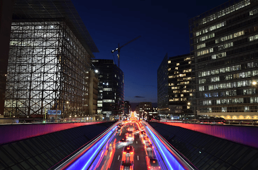 European Union buildings in Brussels at night