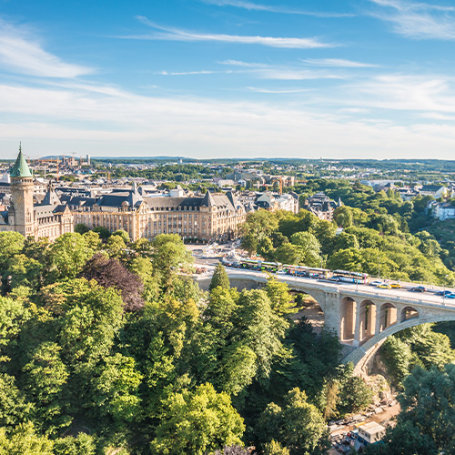 Grand Duchy of Luxembourg, city skyline at Pont Adolphe Bridge