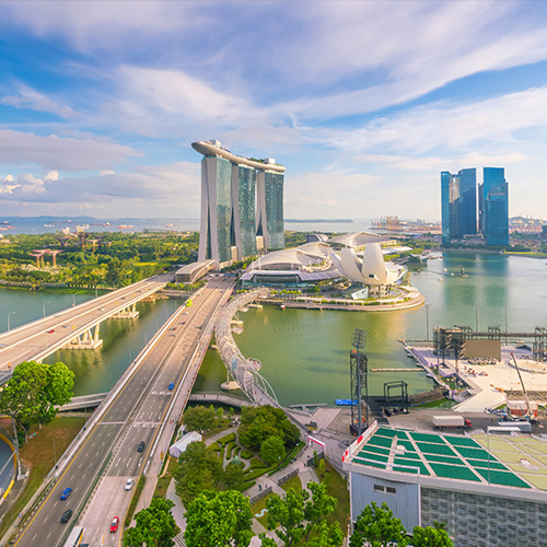 Singapore skyline bay area with blue sky