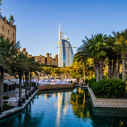 view for burj al arab hotel from the madinat jumeirah in dubai, uae
