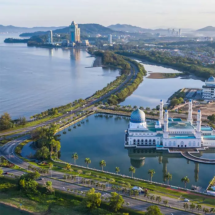 Aerial view of Kota Kinabalu City Floating Mosque, Sabah Borneo East Malaysia