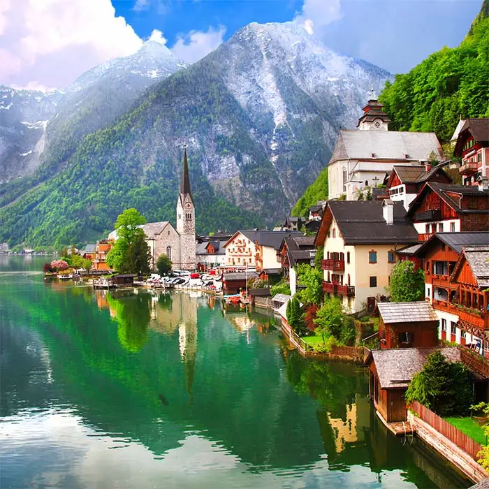 Hallstatt, beautiful mountain village on lake, Austria