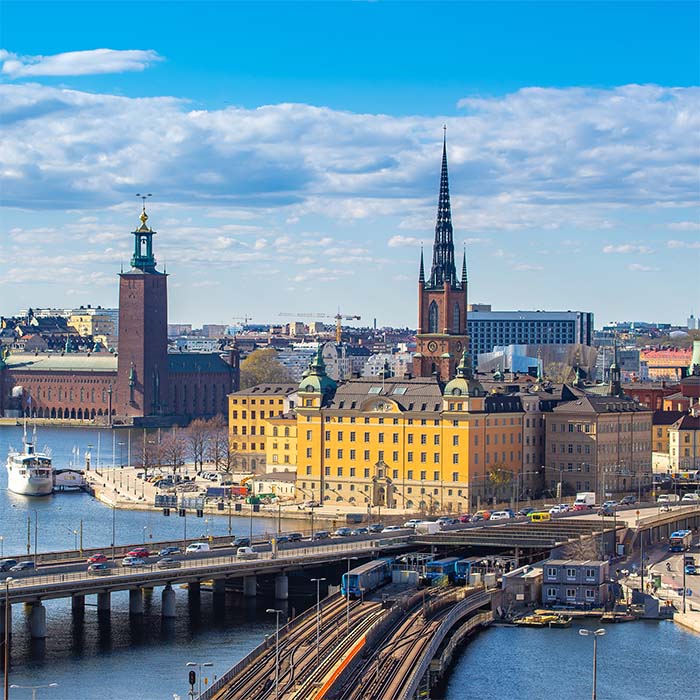 Stockholm skyline with view of Gamla Stan in Stockholm, Sweden.