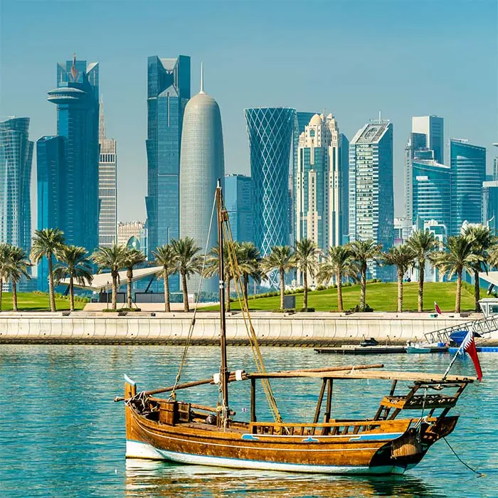 Traditional boats in the Persian Gulf in Doha, Qatar