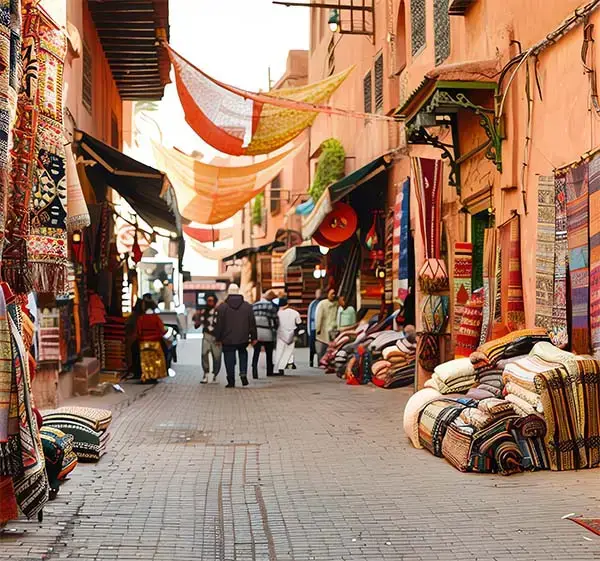 A vibrant and bustling market street in marrakech morocco the narrow street