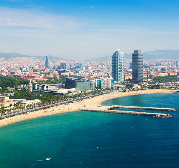 Aerial view of barcelona from mediterranean