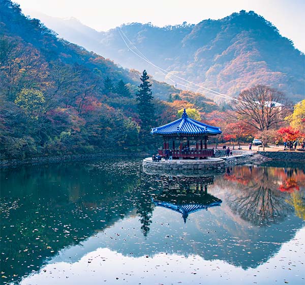 Beautiful reflection of autumn season on Naejangsan Lake, South Korea