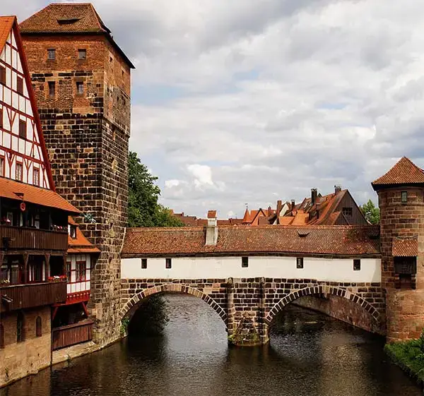 Beautiful shot of the henkersteg bridge nuremberg germany on a cloudy day