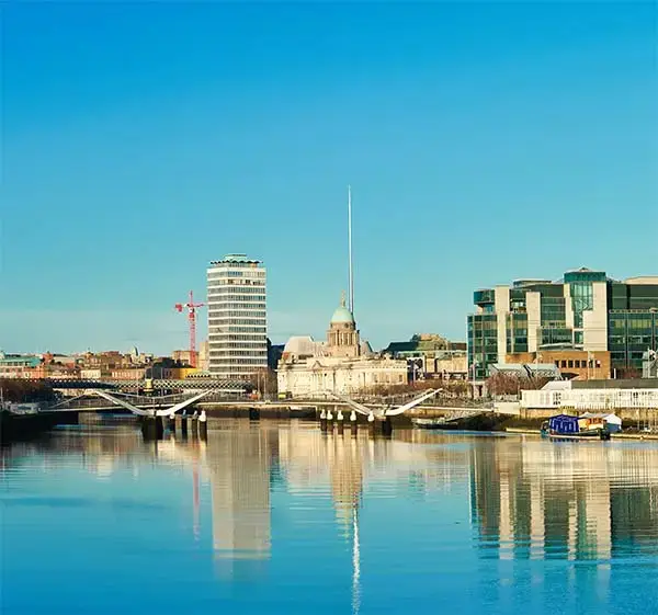 Dublin, ireland, panoramic view over liffey river on a bright day