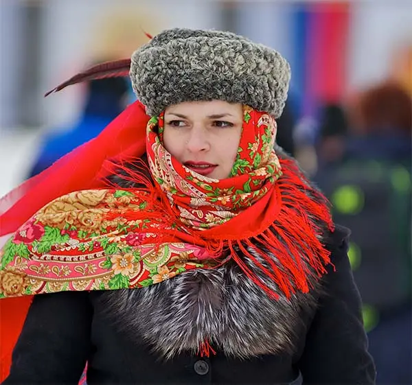 Russian lady dressed in Russian headwear