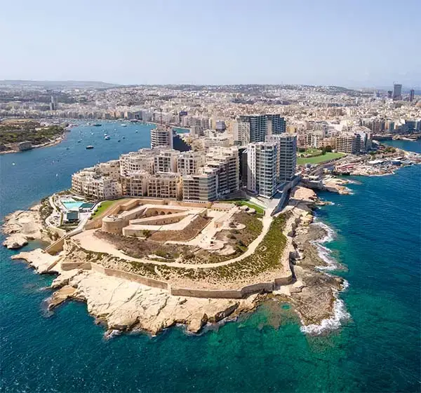 Tigne point, a residential area on a tip of Sliema peninsula, Malta