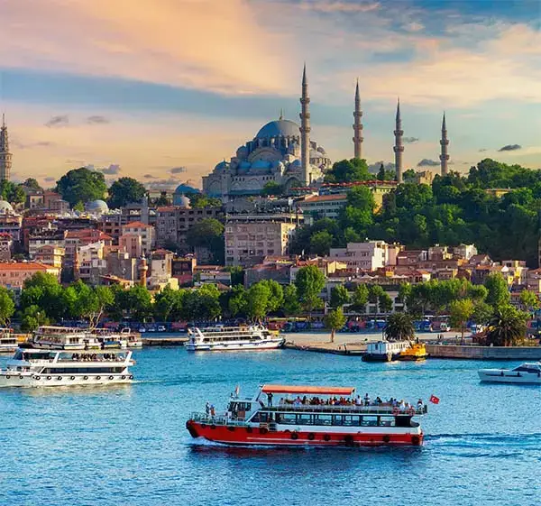 Touristic sightseeing ships in istanbul city, Turkey