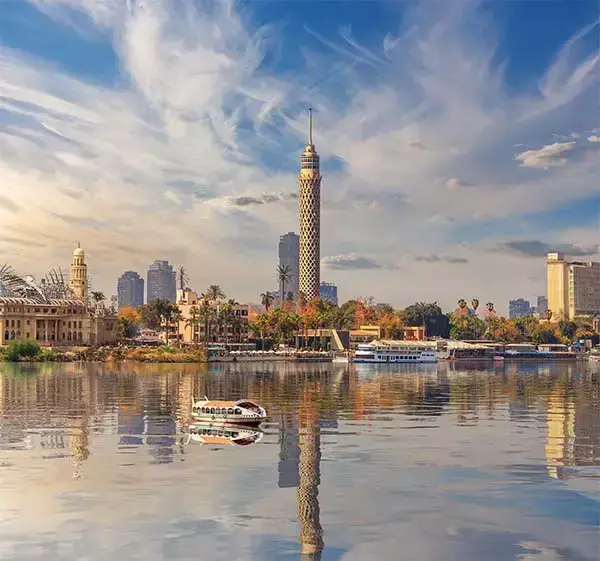 Tv tower and cairo downtown on the nile, egypt