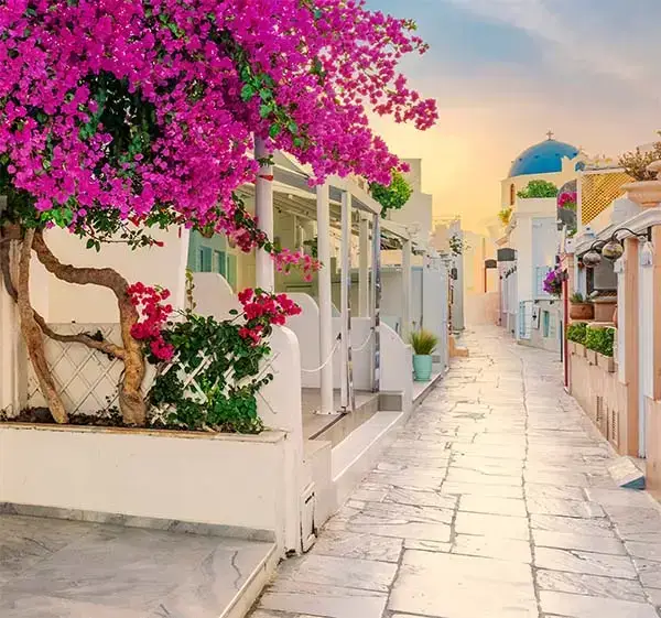 View of oia street in the mornong