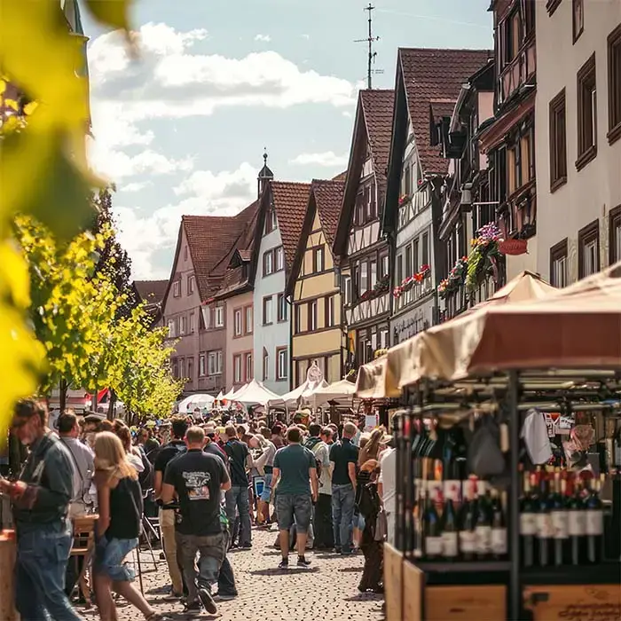 Visitors at the wine festival in the german city