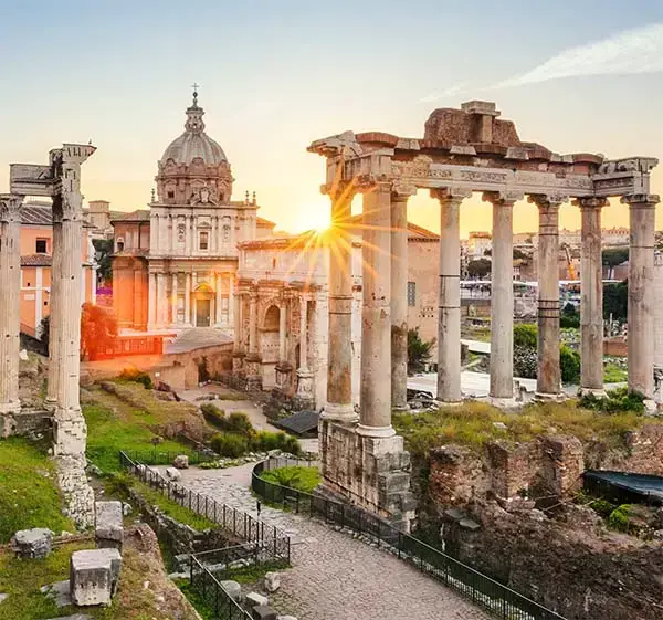 famous roman forum in rome, italy during sunrise