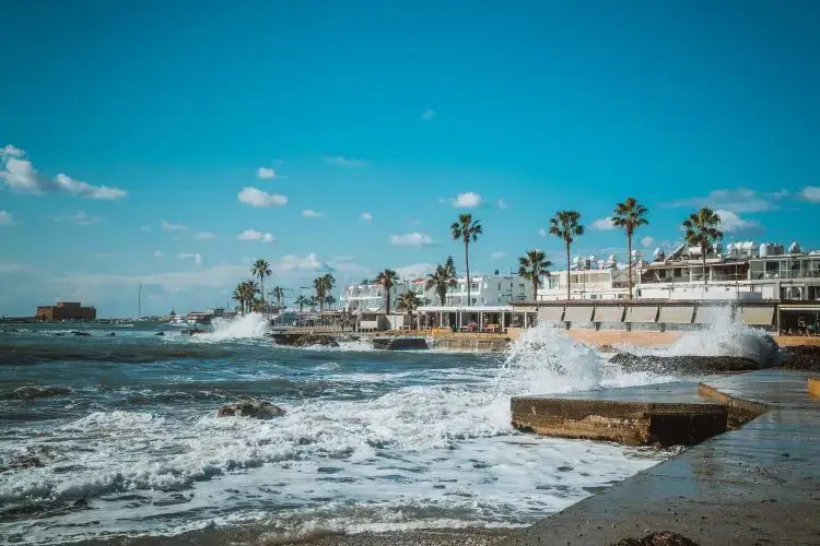 Beach with crashing Waves Paphos, Cyprus