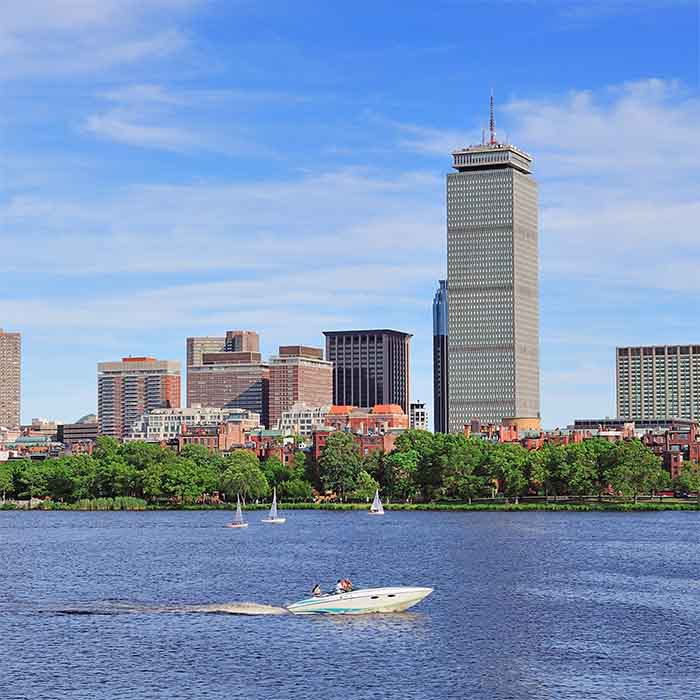 Boston skyline over river