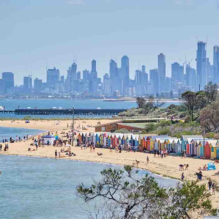 Colourful and unique designs on the Brighton Beach beach huts outside Melbourne, Victoria