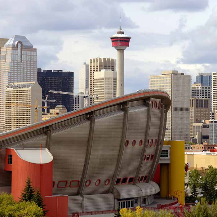 Downtown Calgary with CN Tower and skyscrapers