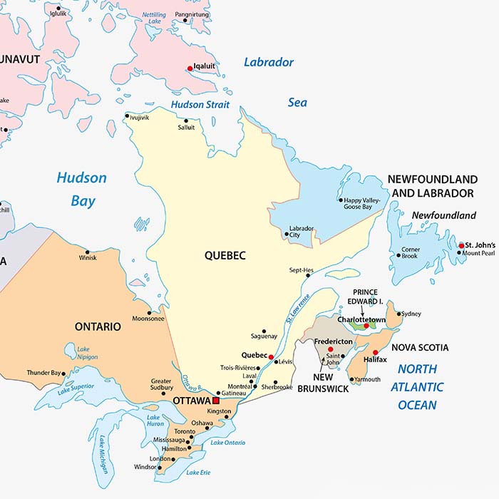 Map of Eastern Canada