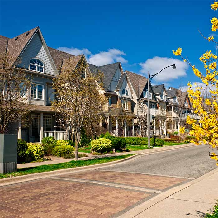 Row of houses on spring street in Toronto Canada