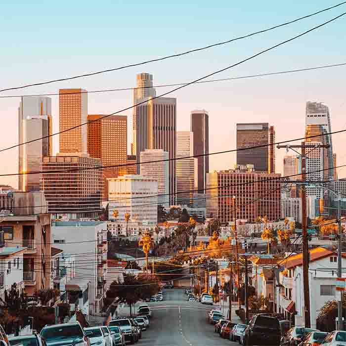 the skyline of los angeles during sunrise, california, USA