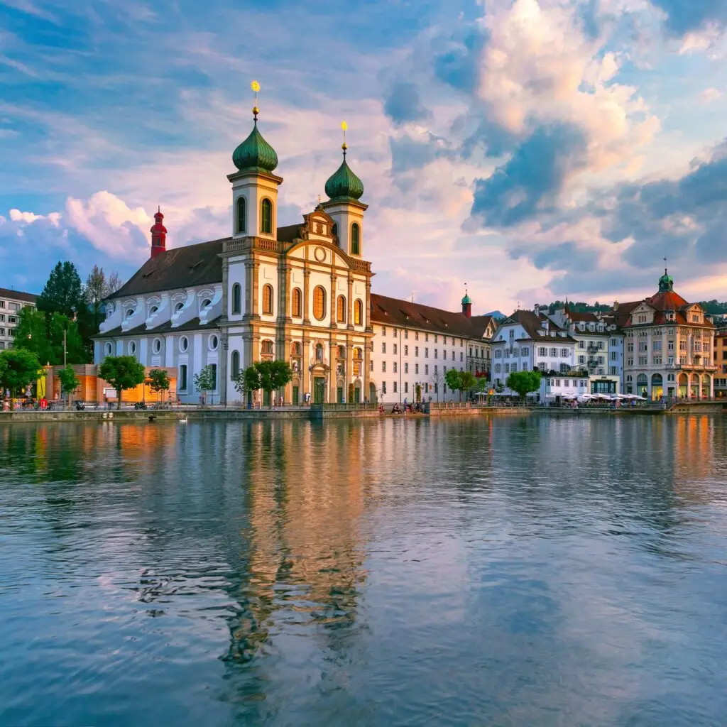 Lucerne at sunset switzerland