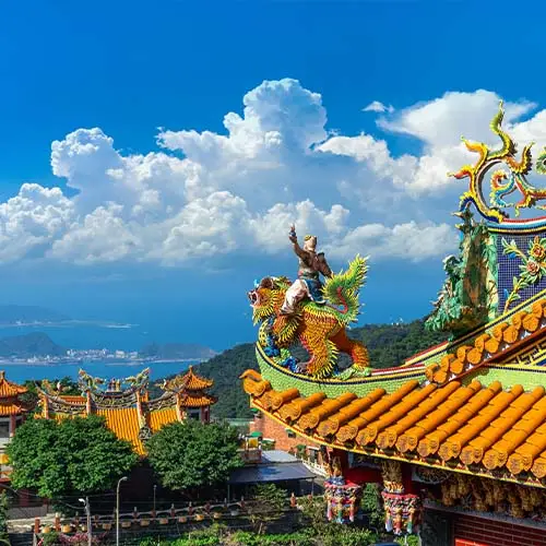 Roof of temple in jiufen old street, taiwan
