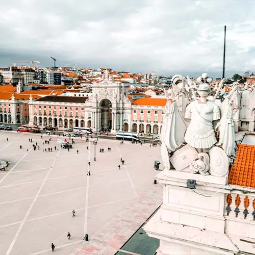 Aerial shot of the praca do comercio square in lisbon, portugal