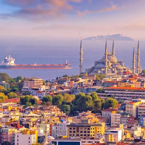 Downtown istanbul cityscape in turkey at sunset