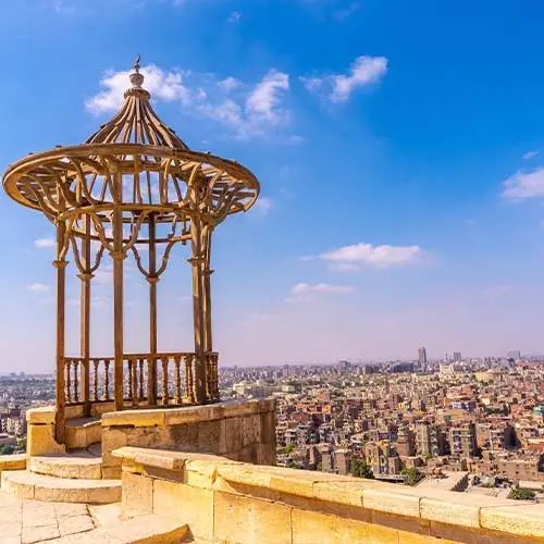 Viewpoint of the alabaster mosque under a blue sky in cairo, egypt