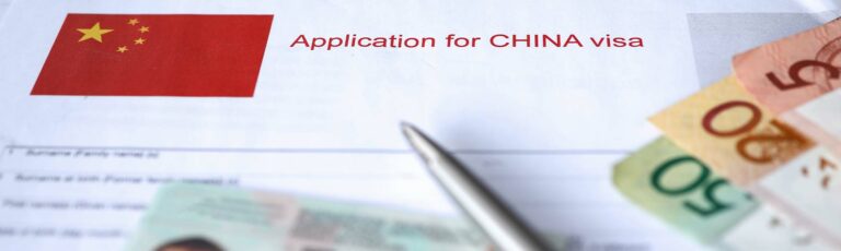 China visa application form, consular fee payment. Permission document giving right to cross border