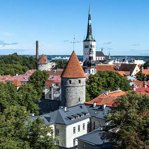 Talinn, Estonia, View of the old town from Kohtuotsa viewing platform vertical