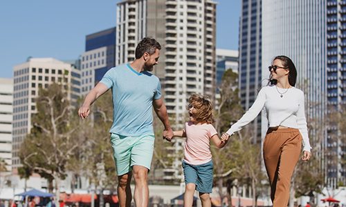 Family in city